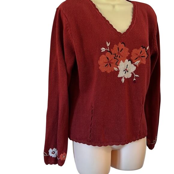 Christopher & Banks Rust Floral Embroidered Sweater Size M - Picture 2 of 9